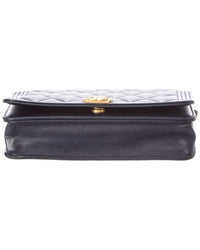 Chanel Pre-Owned Chanel Navy Quilted Caviar Leather Boy Wallet On Chain (Authentic Pre-Loved)