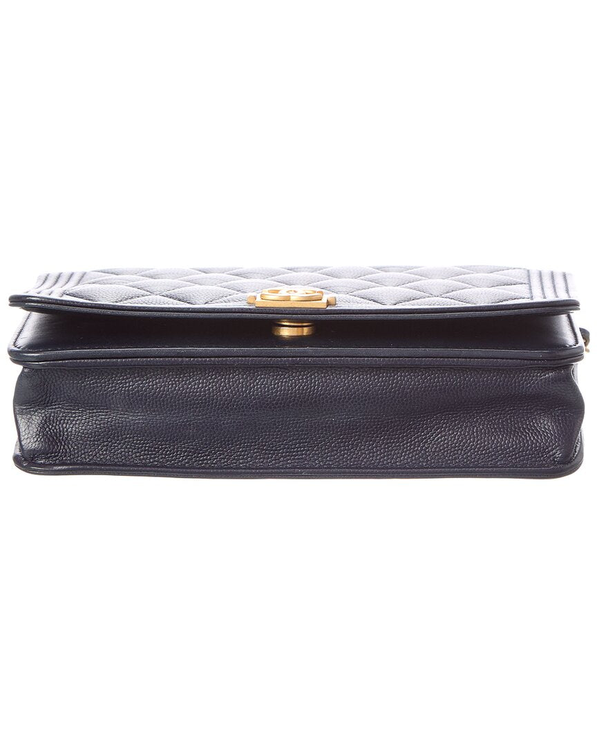 Chanel Pre-Owned Chanel Navy Quilted Caviar Leather Boy Wallet On Chain (Authentic Pre-Loved)