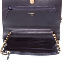 Chanel Pre-Owned Chanel Navy Quilted Caviar Leather Boy Wallet On Chain (Authentic Pre-Loved)
