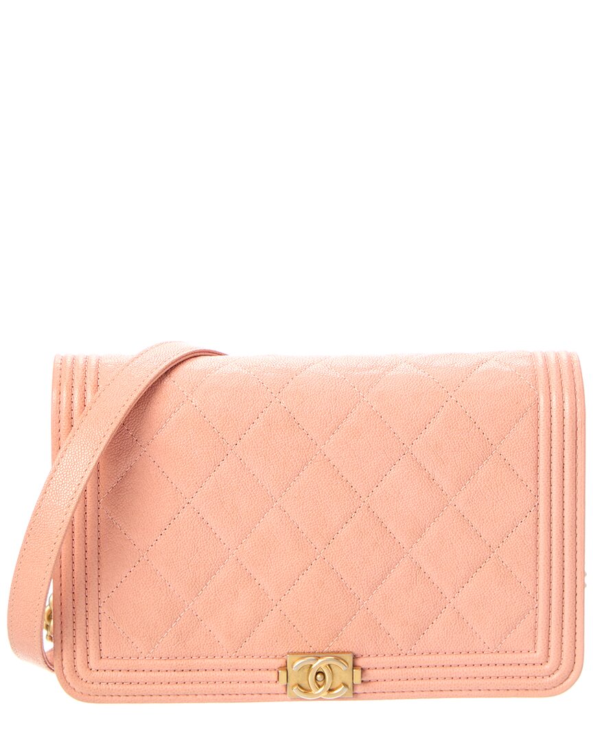 Chanel Pre-Owned Chanel Pink Quilted Caviar Leather Boy Wallet On Chain (Authentic Pre-Loved)