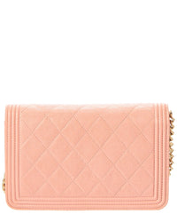Chanel Pre-Owned Chanel Pink Quilted Caviar Leather Boy Wallet On Chain (Authentic Pre-Loved)