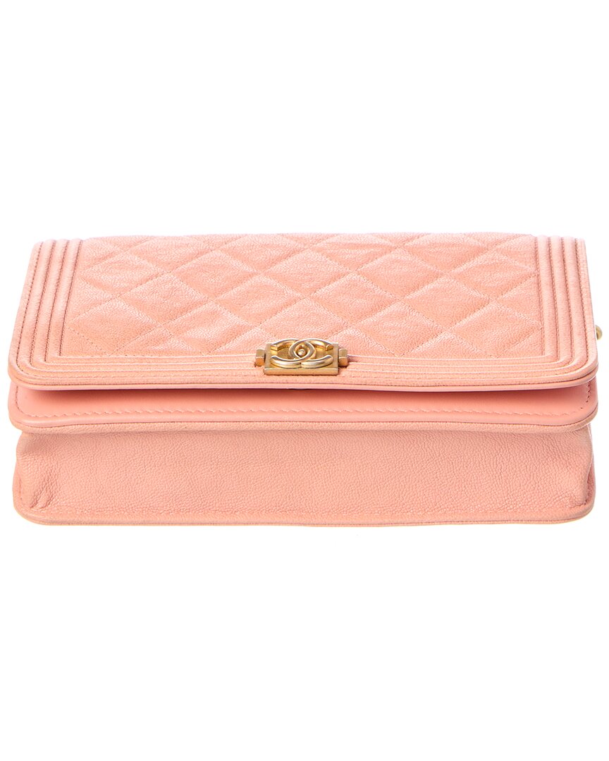 Chanel Pre-Owned Chanel Pink Quilted Caviar Leather Boy Wallet On Chain (Authentic Pre-Loved)