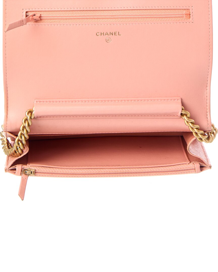 Chanel Pre-Owned Chanel Pink Quilted Caviar Leather Boy Wallet On Chain (Authentic Pre-Loved)