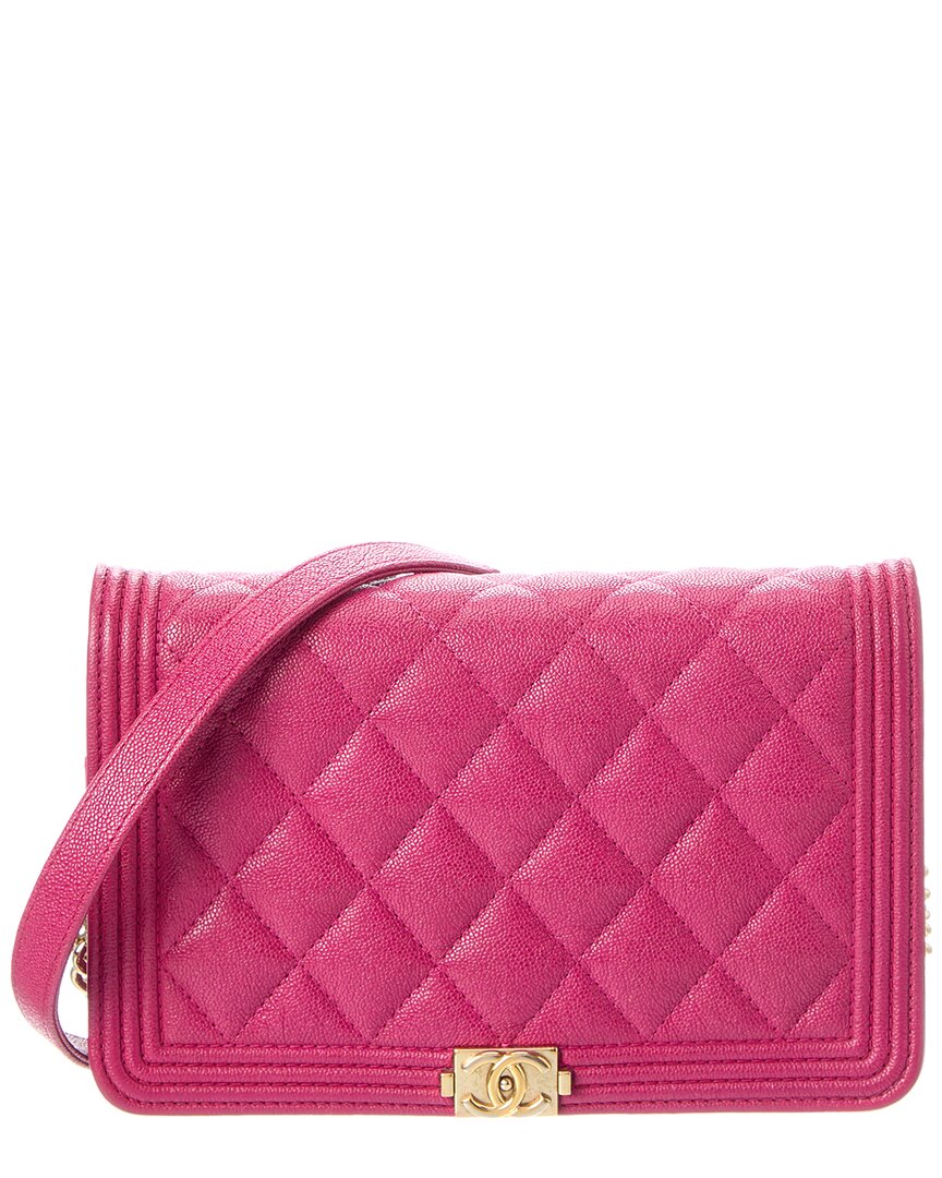 Chanel Pre-Owned Chanel Purple Quilted Caviar Leather Boy Wallet On Chain (Authentic Pre-Loved)