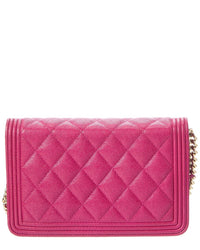 Chanel Pre-Owned Chanel Purple Quilted Caviar Leather Boy Wallet On Chain (Authentic Pre-Loved)
