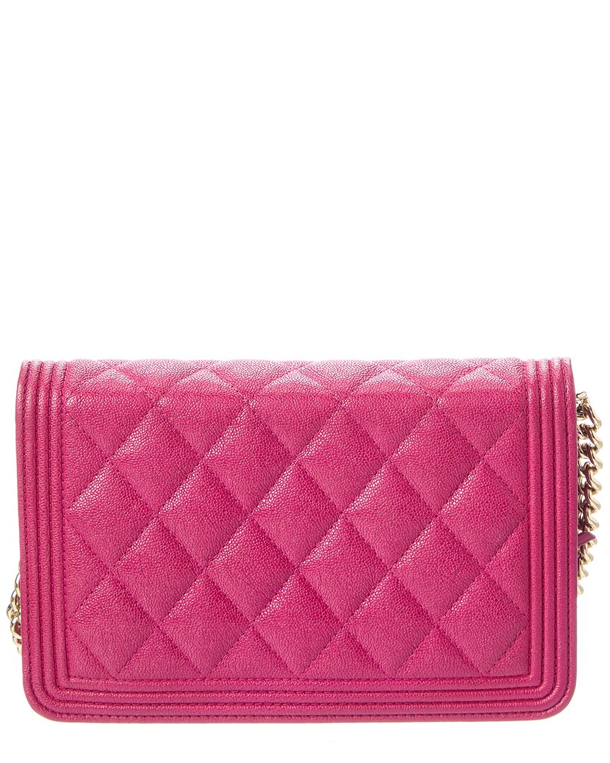 Chanel Pre-Owned Chanel Purple Quilted Caviar Leather Boy Wallet On Chain (Authentic Pre-Loved)