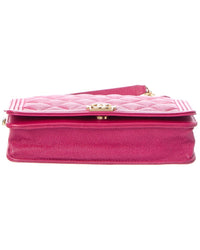 Chanel Pre-Owned Chanel Purple Quilted Caviar Leather Boy Wallet On Chain (Authentic Pre-Loved)