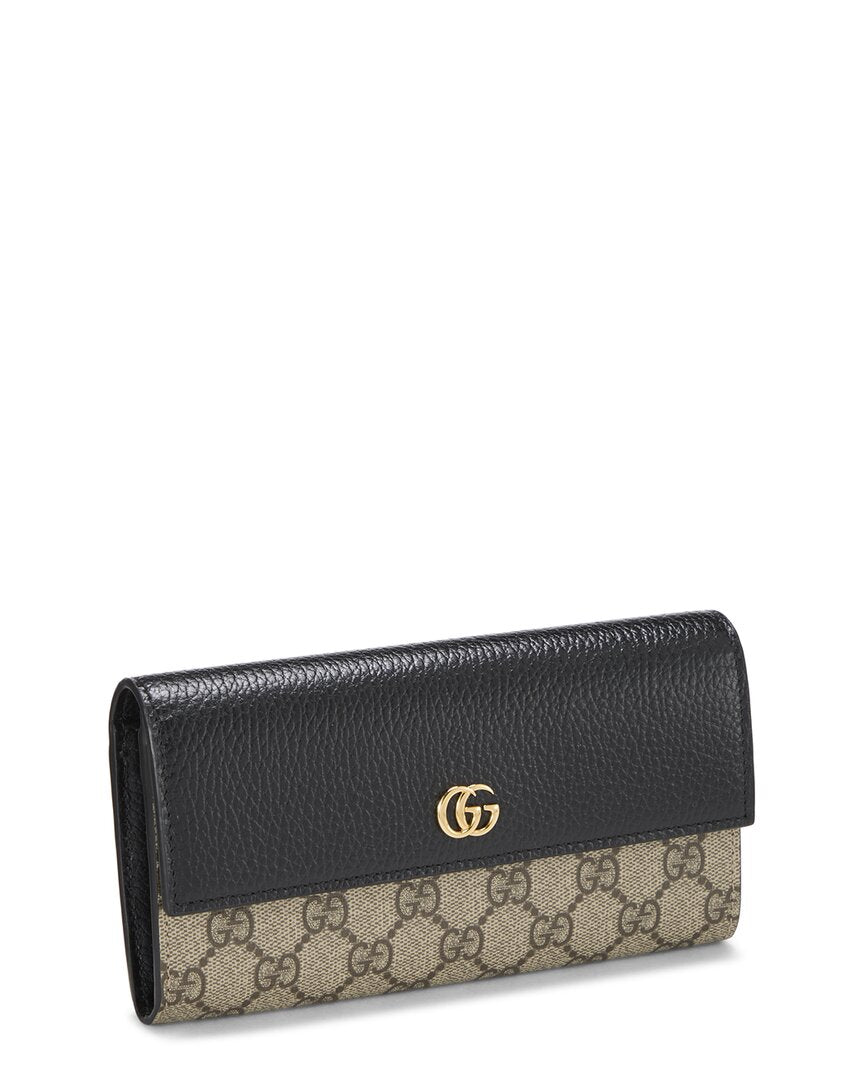 Pre-Owned Gucci Black Coated Canvas & Leather Gg Continental Wallet (Authentic Pre-