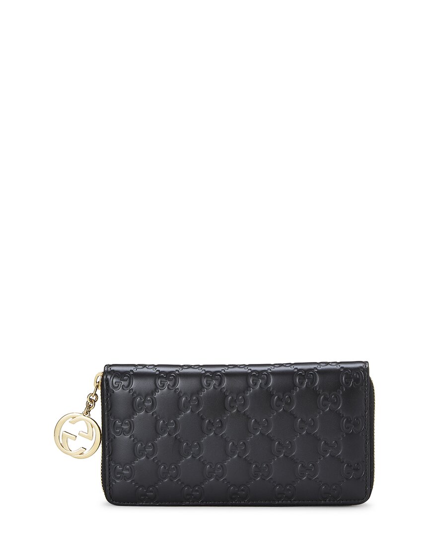 Pre-Owned Gucci Black Guccissima Zip Around Wallet (Authentic Pre-Loved)
