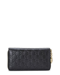 Pre-Owned Gucci Black Guccissima Zip Around Wallet (Authentic Pre-Loved)