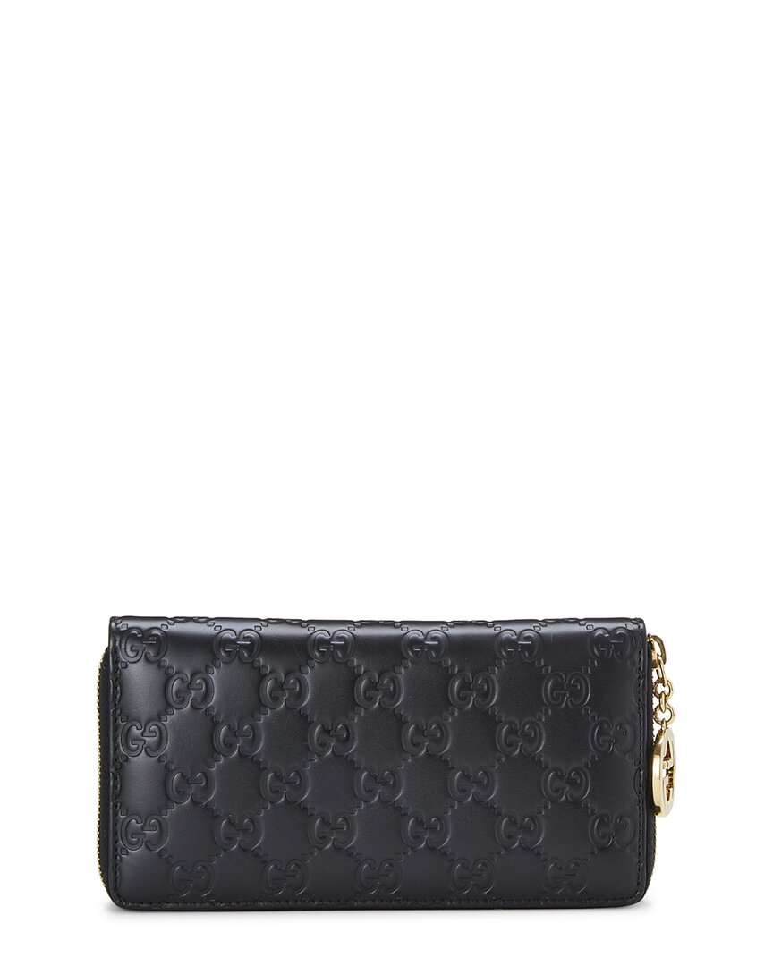 Pre-Owned Gucci Black Guccissima Zip Around Wallet (Authentic Pre-Loved)