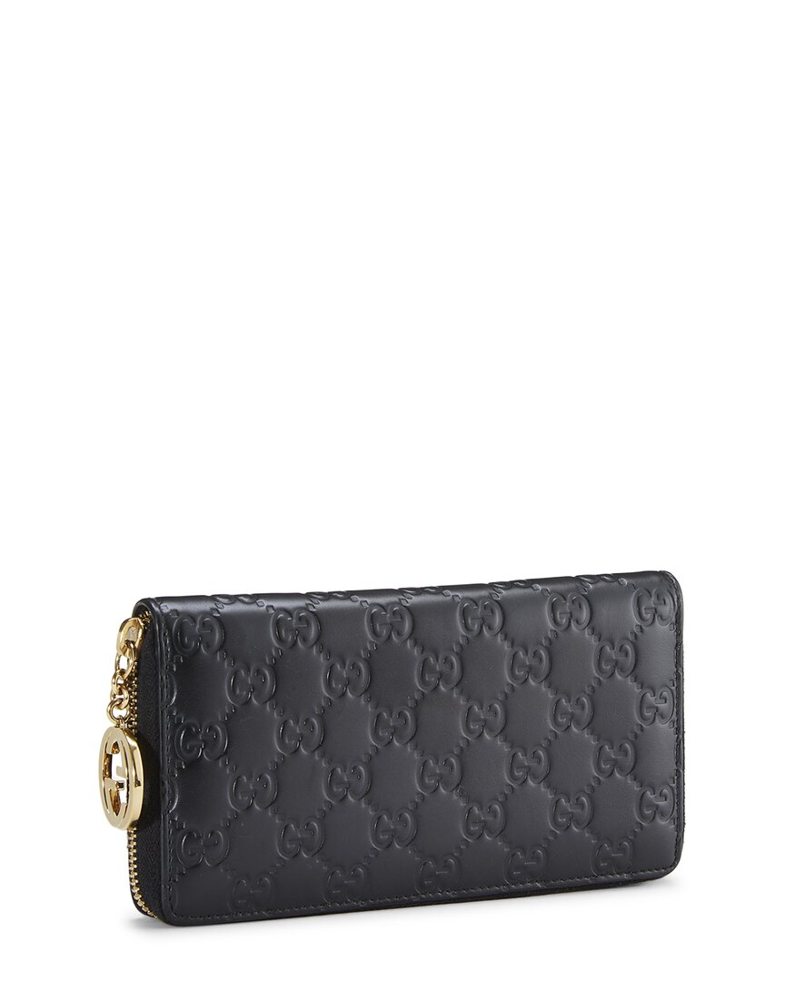 Pre-Owned Gucci Black Guccissima Zip Around Wallet (Authentic Pre-Loved)