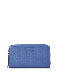 Pre-Owned Gucci Blue Microguccissima Zip Around Wallet (Authentic Pre-Loved)