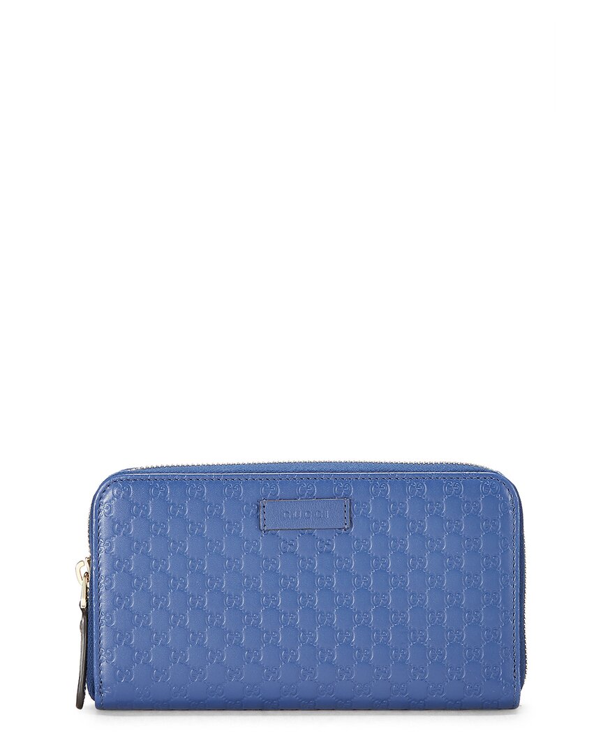 Pre-Owned Gucci Blue Microguccissima Zip Around Wallet (Authentic Pre-Loved)