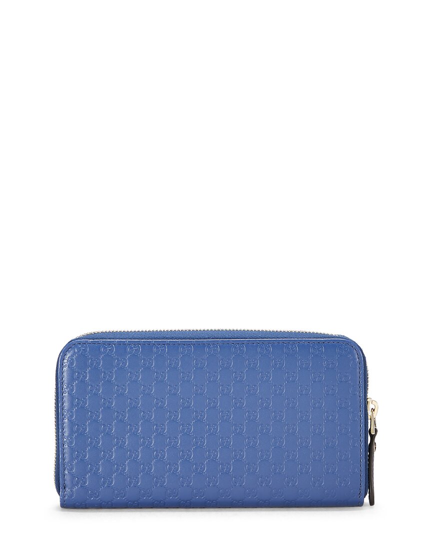 Pre-Owned Gucci Blue Microguccissima Zip Around Wallet (Authentic Pre-Loved)