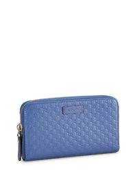 Pre-Owned Gucci Blue Microguccissima Zip Around Wallet (Authentic Pre-Loved)