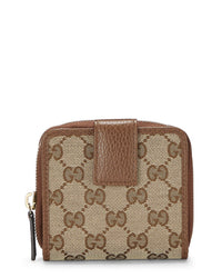 Pre-Owned Gucci Brown Canvas & Leather French Zip Around Wallet (Authentic Pre-Loved)