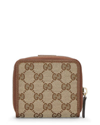 Pre-Owned Gucci Brown Canvas & Leather French Zip Around Wallet (Authentic Pre-Loved)