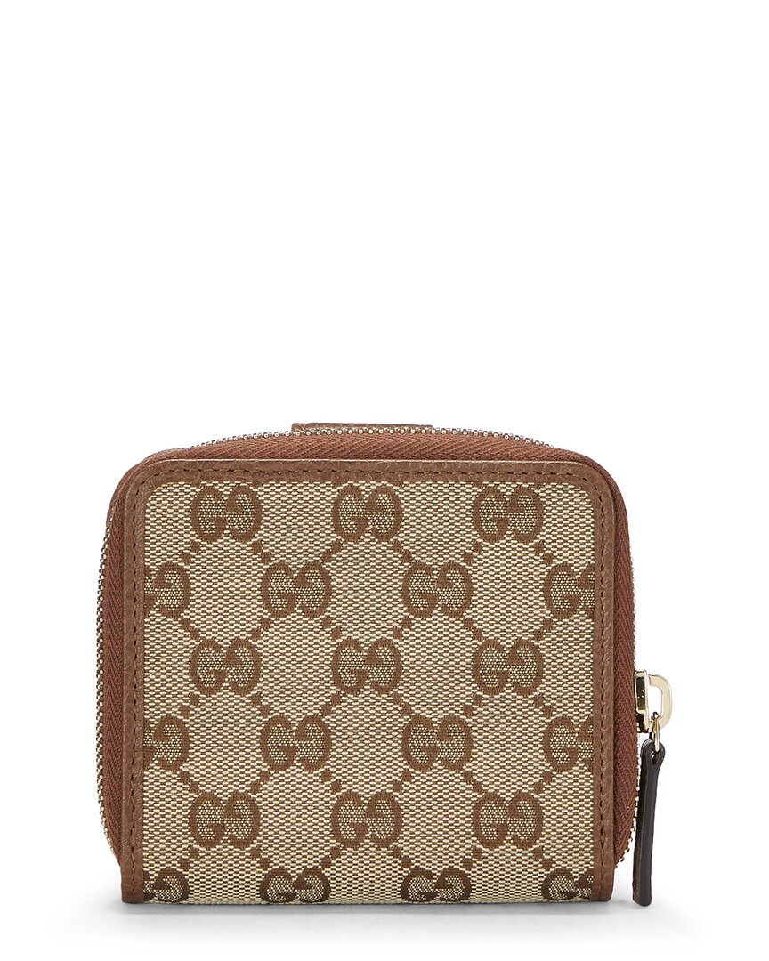Pre-Owned Gucci Brown Canvas & Leather French Zip Around Wallet (Authentic Pre-Loved)