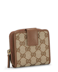 Pre-Owned Gucci Brown Canvas & Leather French Zip Around Wallet (Authentic Pre-Loved)