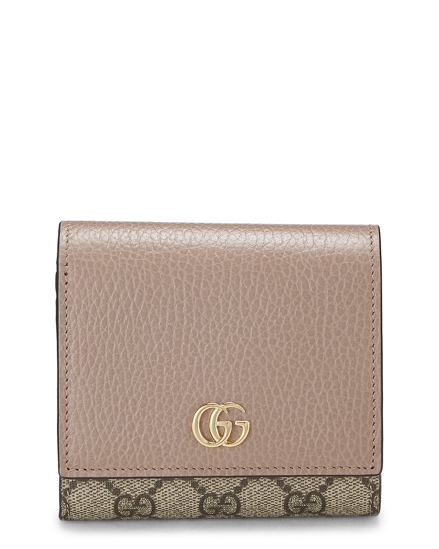 Pre-Owned Gucci Pink Coated Canvas & Leather Gg Marmont Compact Wallet (Authentic Pre-