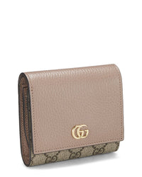 Pre-Owned Gucci Pink Coated Canvas & Leather Gg Marmont Compact Wallet (Authentic Pre-