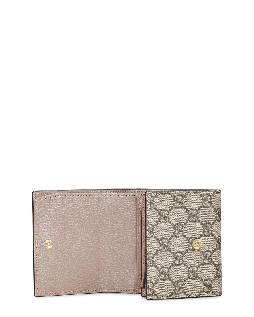 Pre-Owned Gucci Pink Coated Canvas & Leather Gg Marmont Compact Wallet (Authentic Pre-