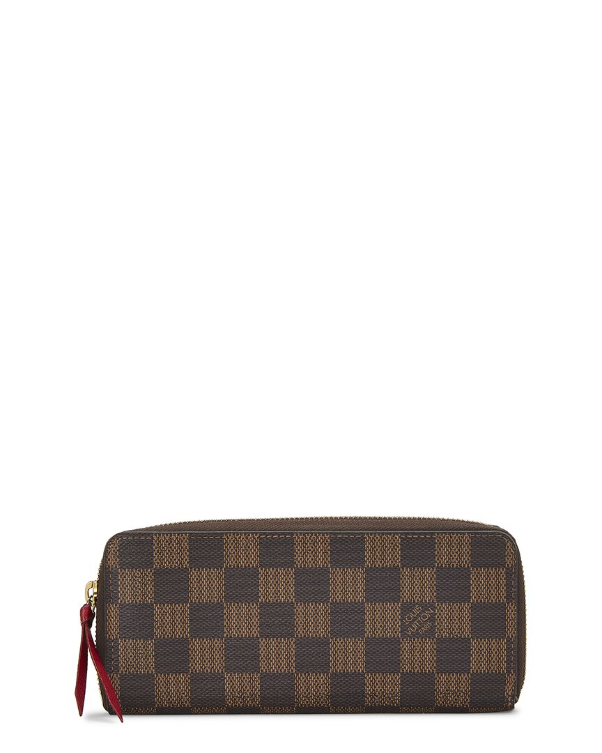 Pre-Owned Louis Vuitton Red Damier Ebene Clemence Wallet (Authentic Pre-Loved)