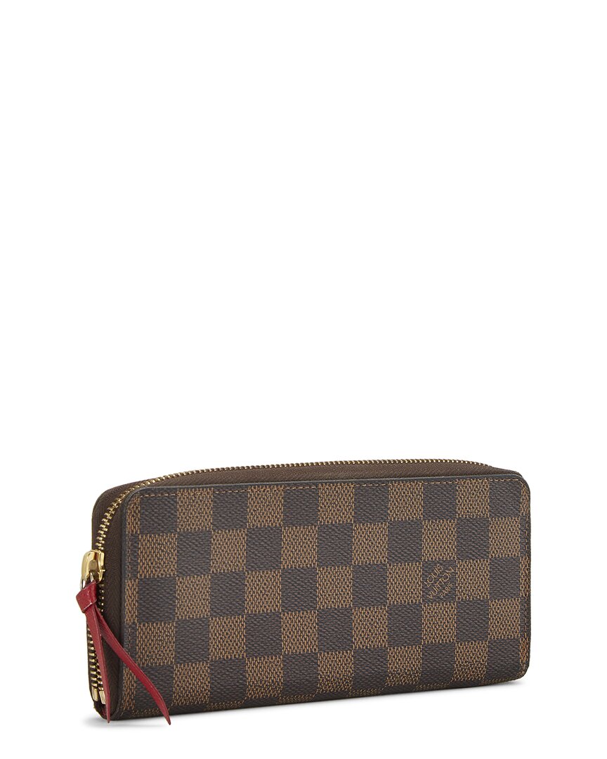 Pre-Owned Louis Vuitton Red Damier Ebene Clemence Wallet (Authentic Pre-Loved)