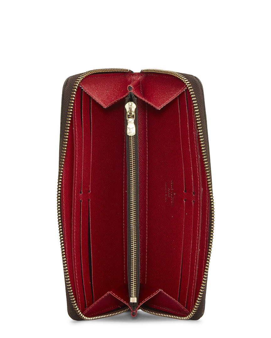 Pre-Owned Louis Vuitton Red Damier Ebene Clemence Wallet (Authentic Pre-Loved)