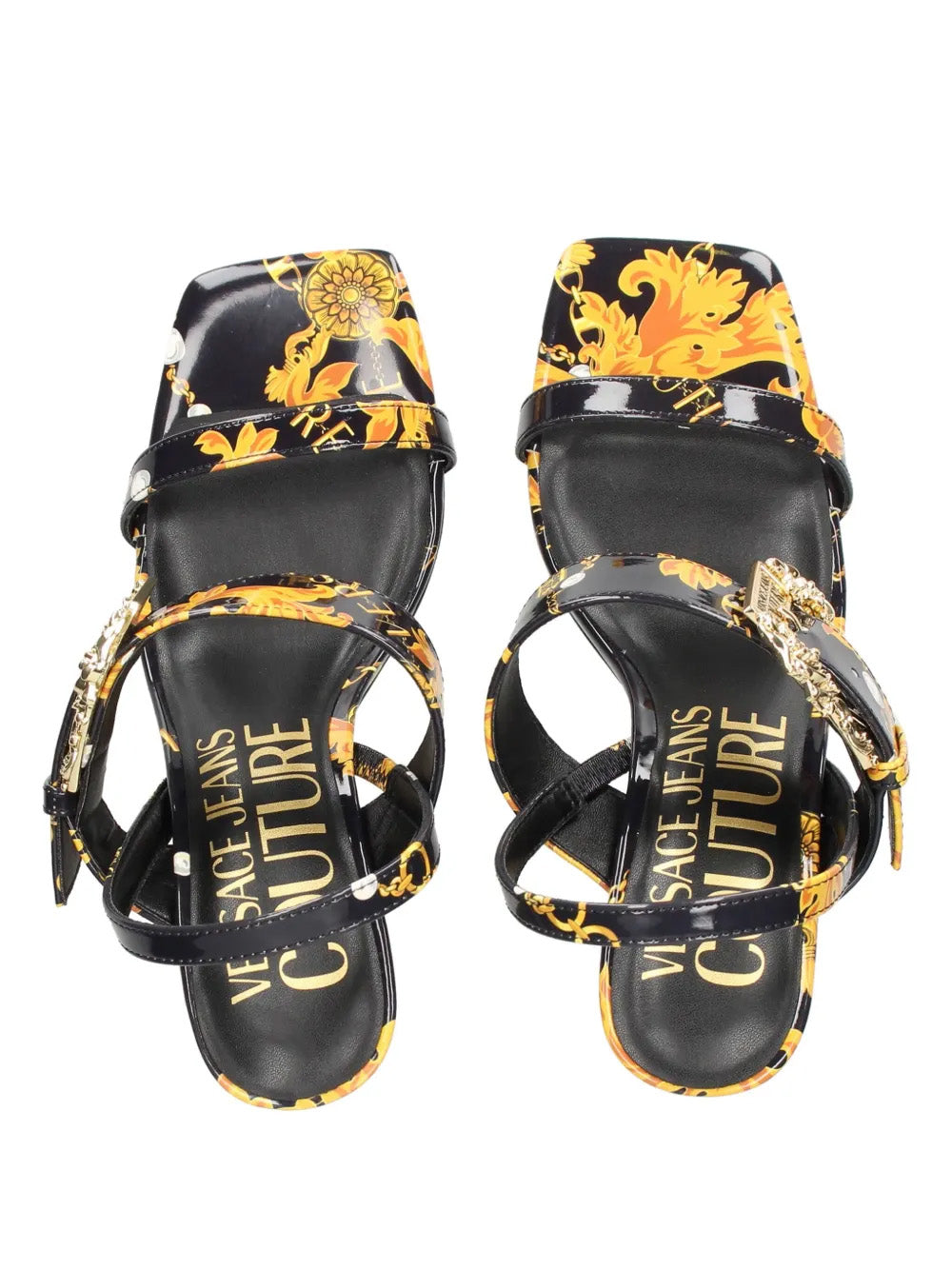 Versace Jeans Couture Baroque Buckle Strap Heeled Sandals