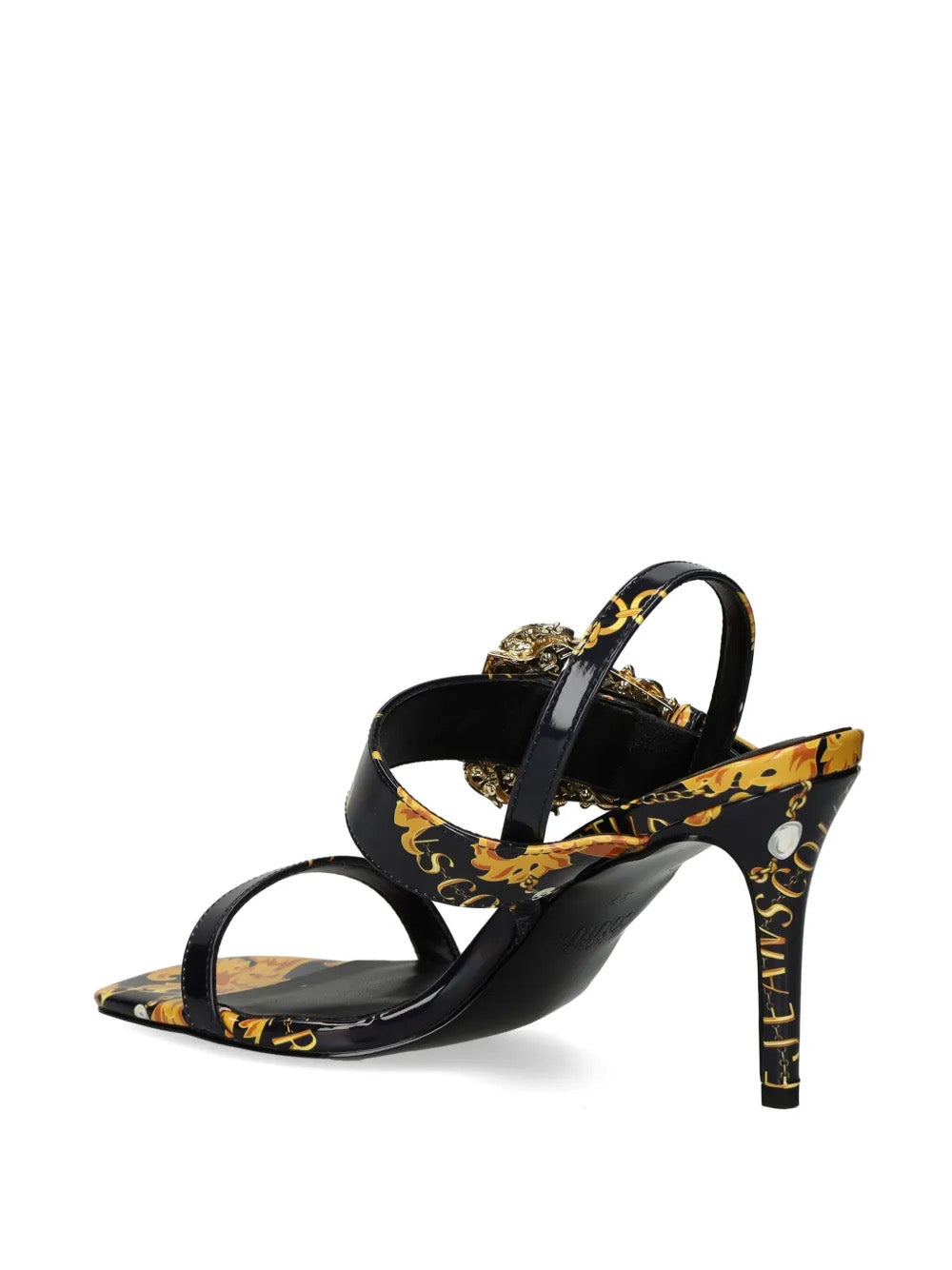Versace Jeans Couture Baroque Buckle Strap Heeled Sandals