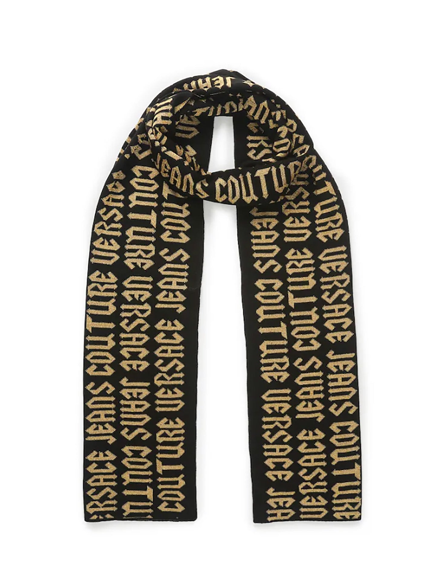 Versace Jeans Couture Gothic Signature Monochrome Blak Gold Knitted Womens Scarf