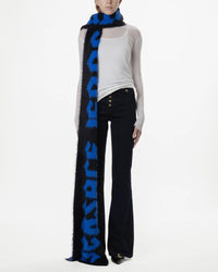 Versace Jeans Couture Bold Blue & Black Oversized Faux Fuzzy Fur Scarf