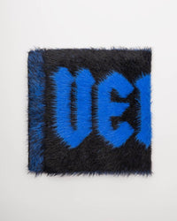 Versace Jeans Couture Bold Blue & Black Oversized Faux Fuzzy Fur Scarf