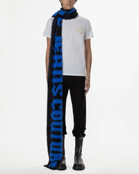 Versace Jeans Couture Bold Blue & Black Oversized Faux Fuzzy Fur Scarf