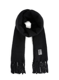 Versace Jeans Couture Black Soft Scarf with Logo Patch & Fringe Finish