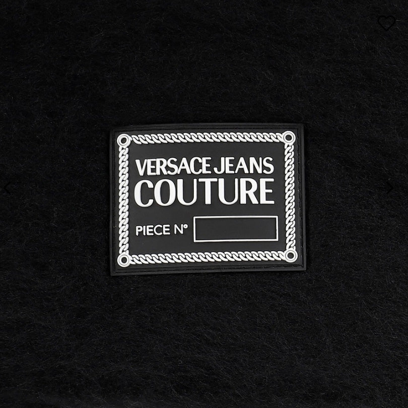Versace Jeans Couture Black Soft Scarf with Logo Patch & Fringe Finish