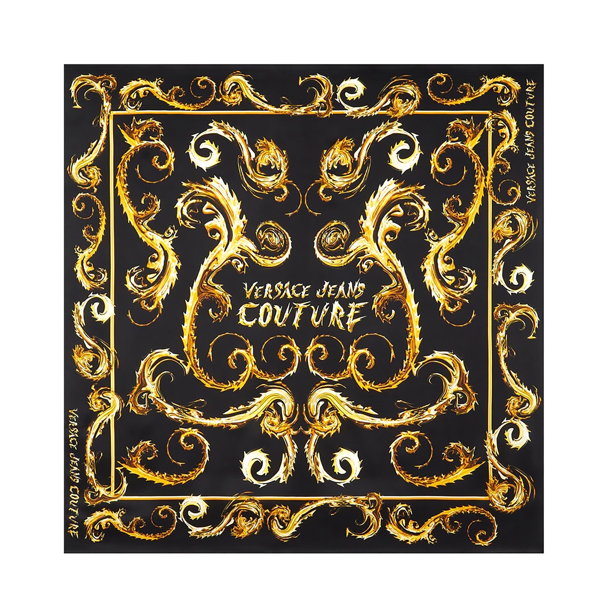 Versace Jeans Couture Black/Gold Silk Print Square Scarf