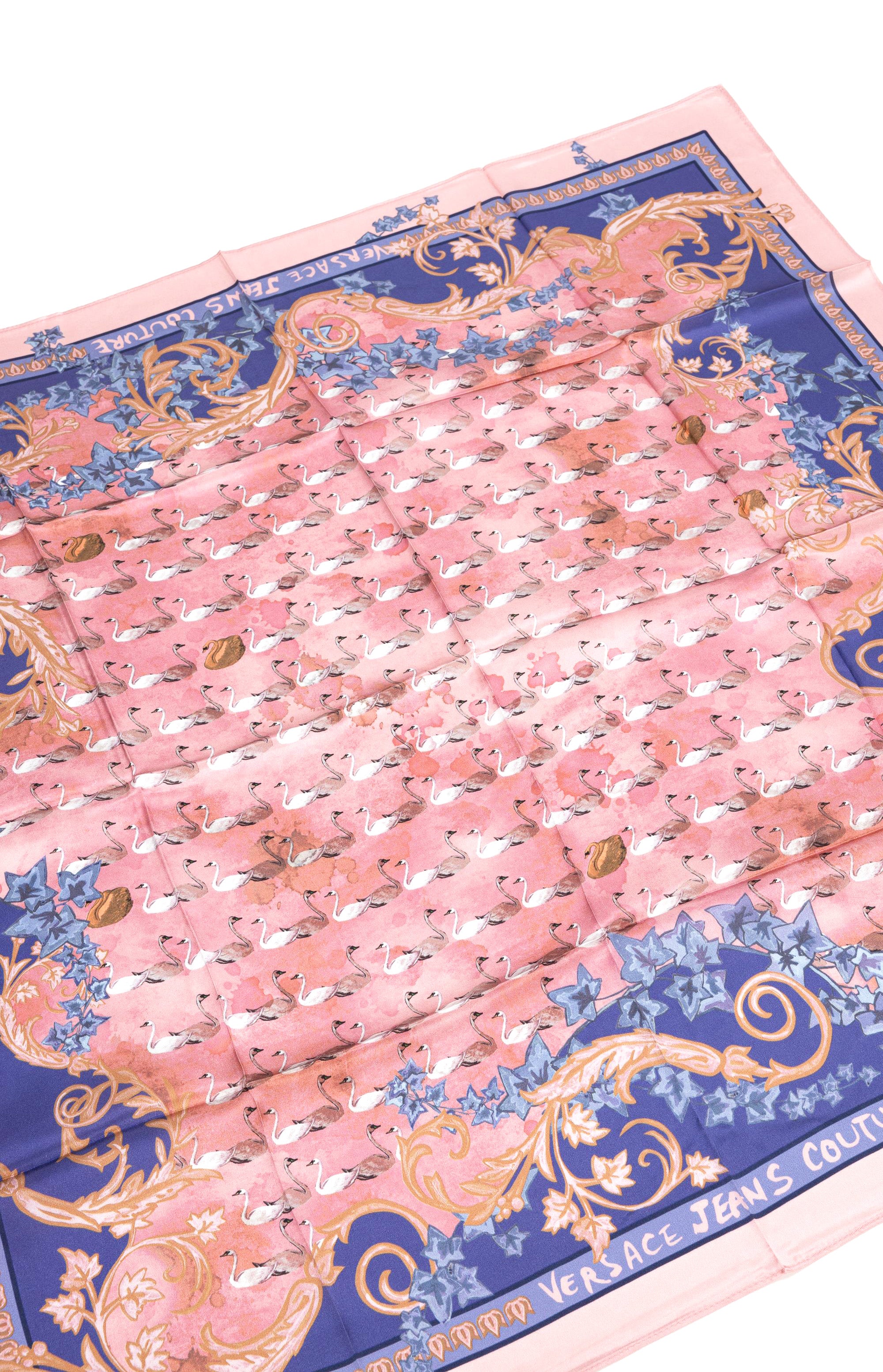 Versace Jeans Couture Pink/Violet Swan Print Silk Scarf