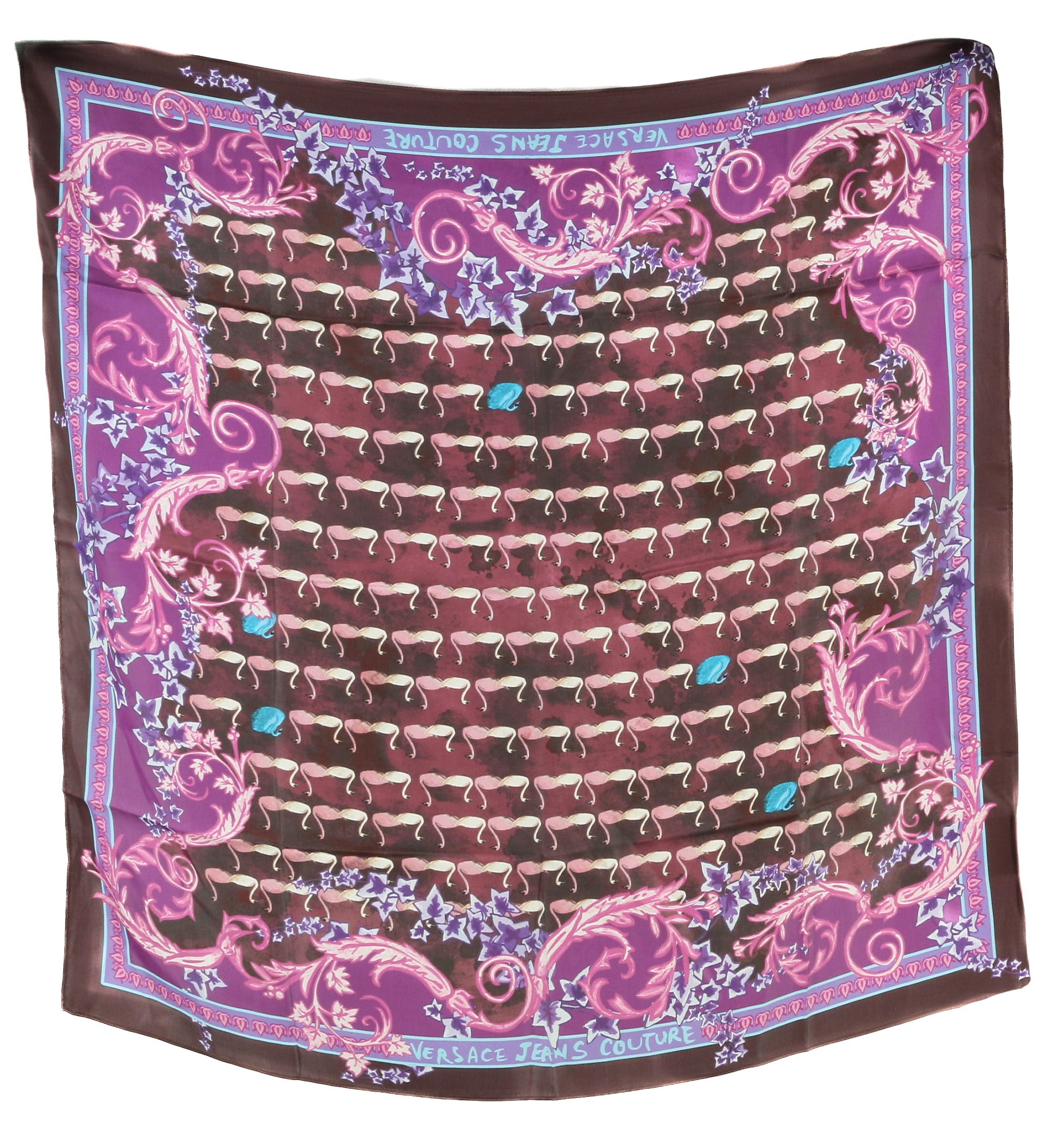 Versace Jeans Couture Plum Multicolor Silk Print Scarf