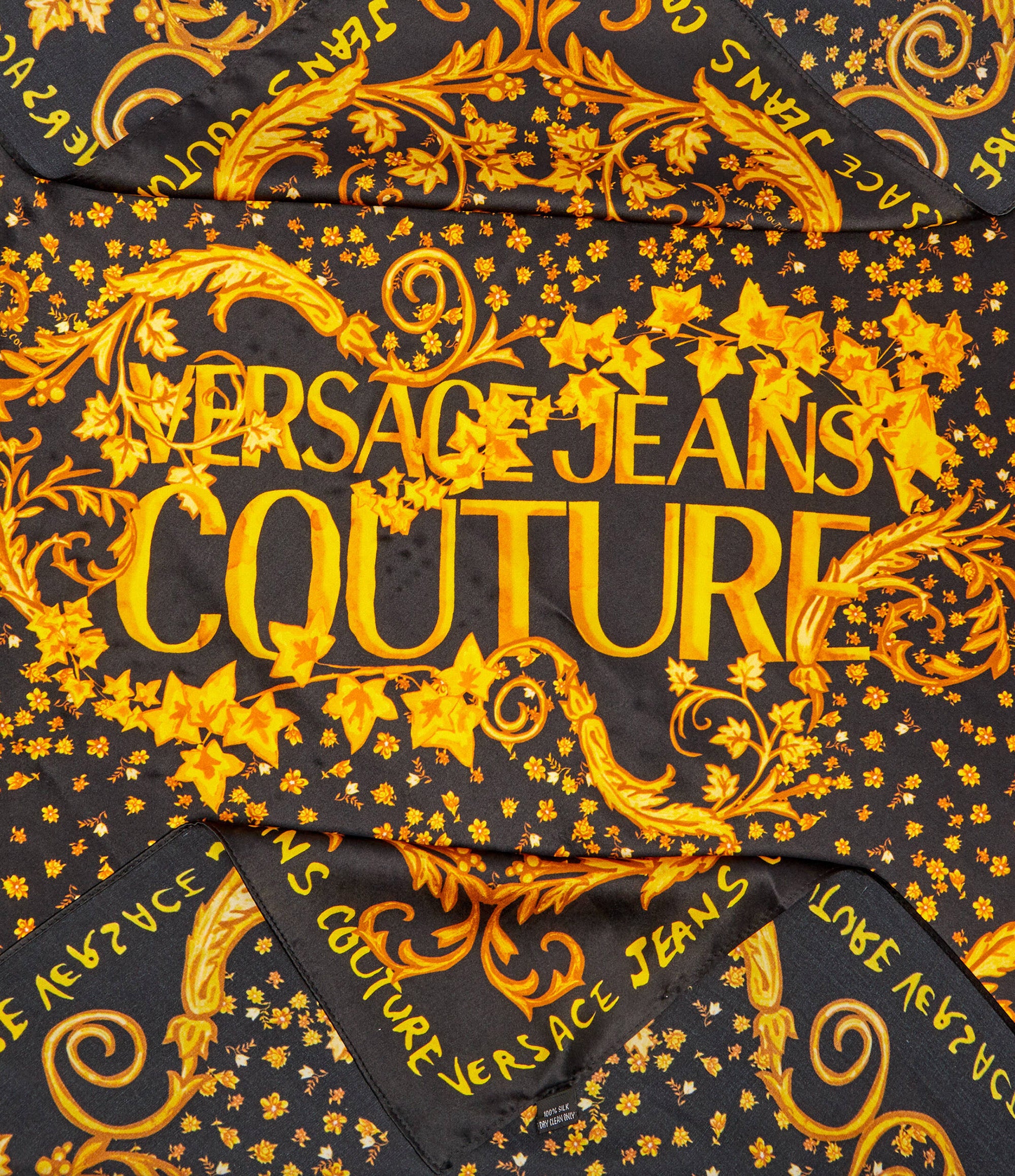 Versace Jeans Couture Baroque Black/Gold Bloom Silk Scarf