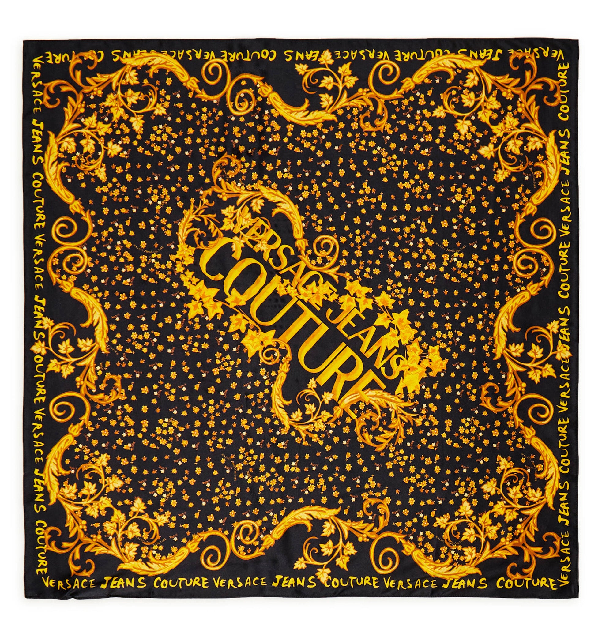 Versace Jeans Couture Baroque Black/Gold Bloom Silk Scarf