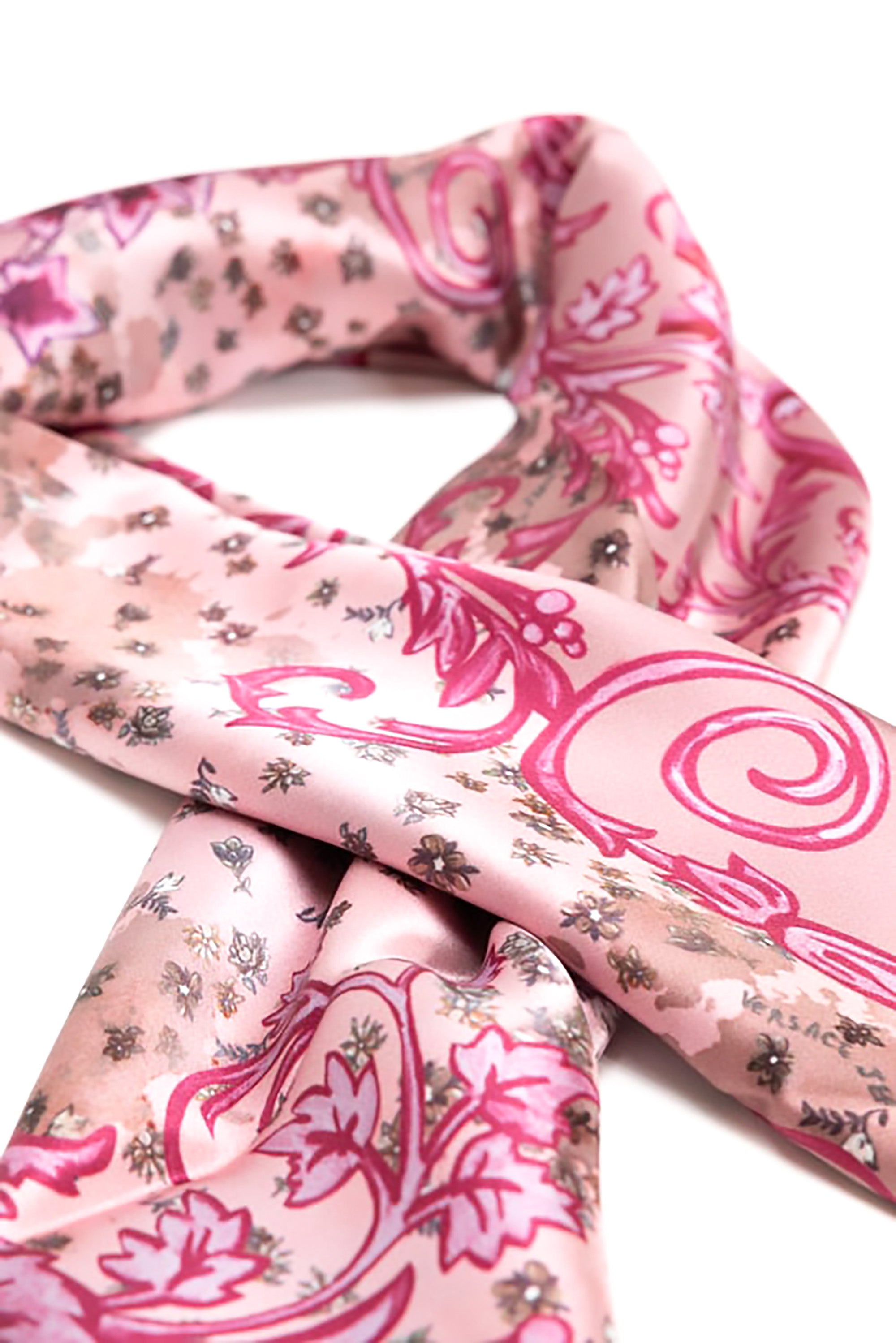 Versace Jeans Couture Rose Bloom Baroque Print Silk Scarf