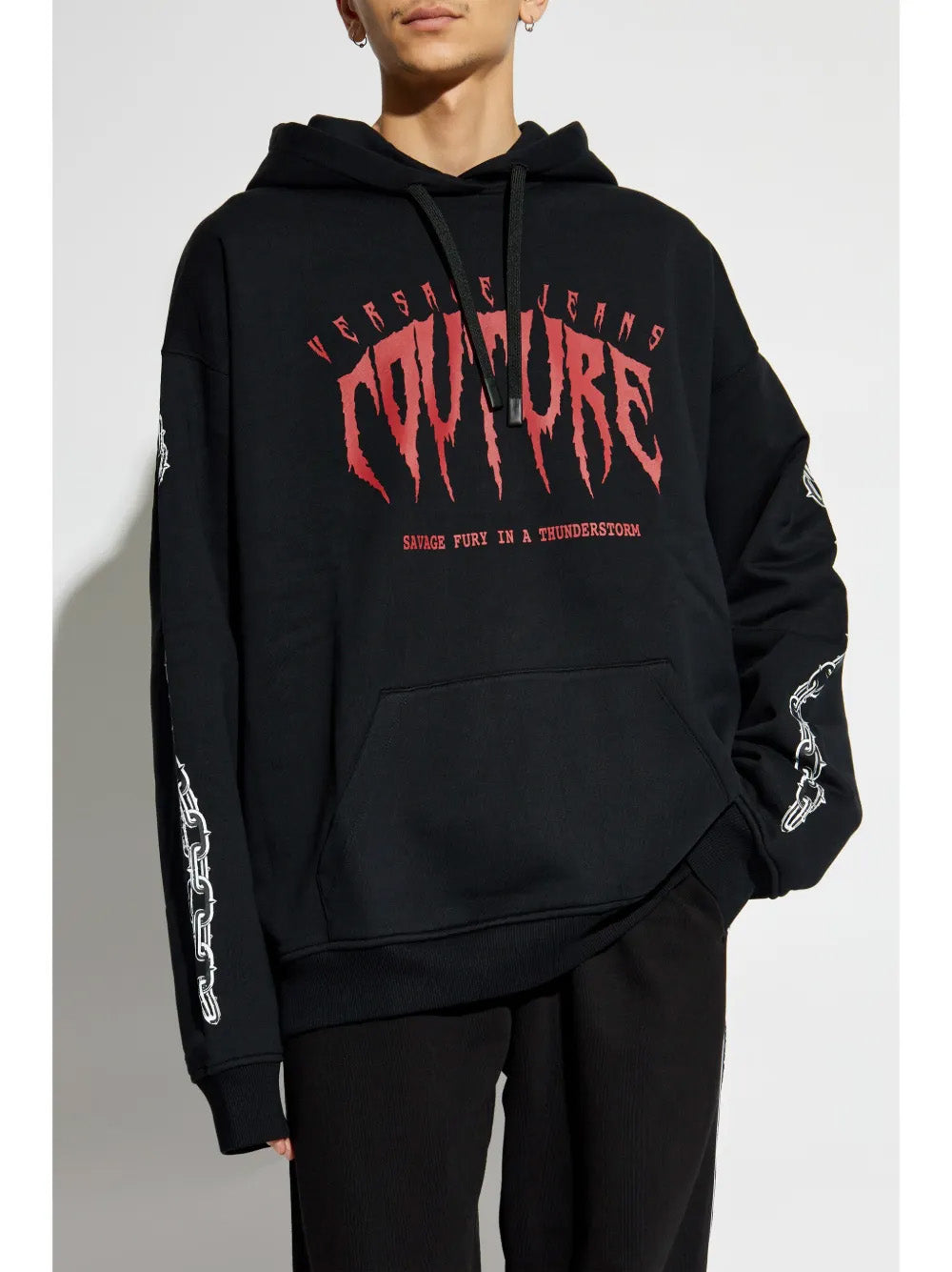 Versace Jeans Couture Black Cotton Mens Goth Screen-printed Hoodie