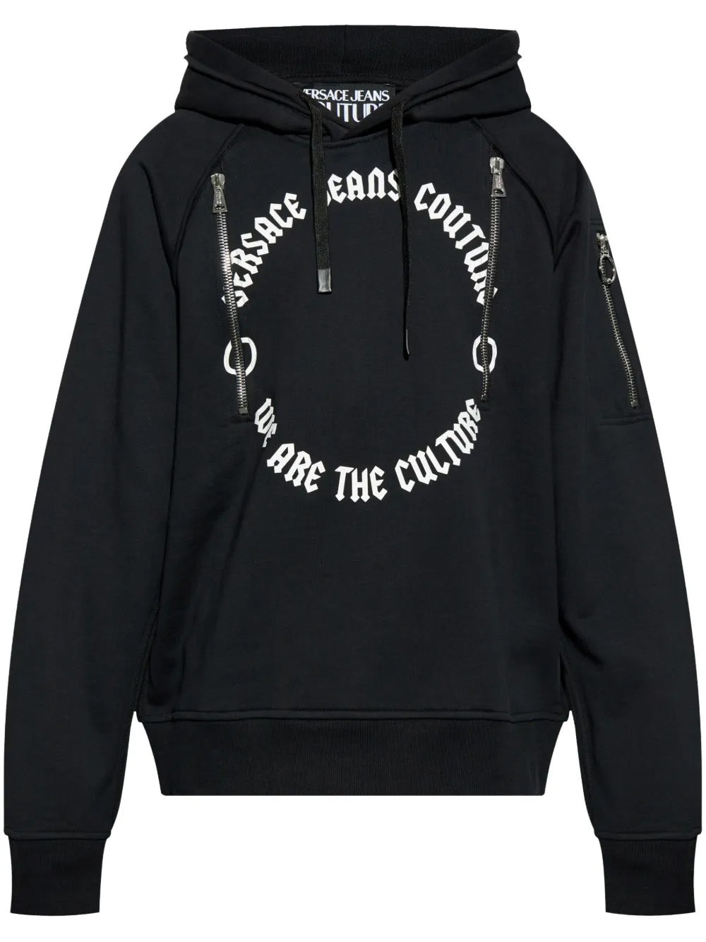 Versace Jeans Couture Black Cotton Mens Signature Statement Print Hoodie