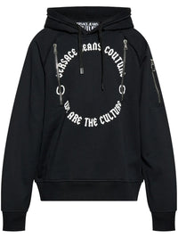 Versace Jeans Couture Black Cotton Mens Signature Statement Print Hoodie