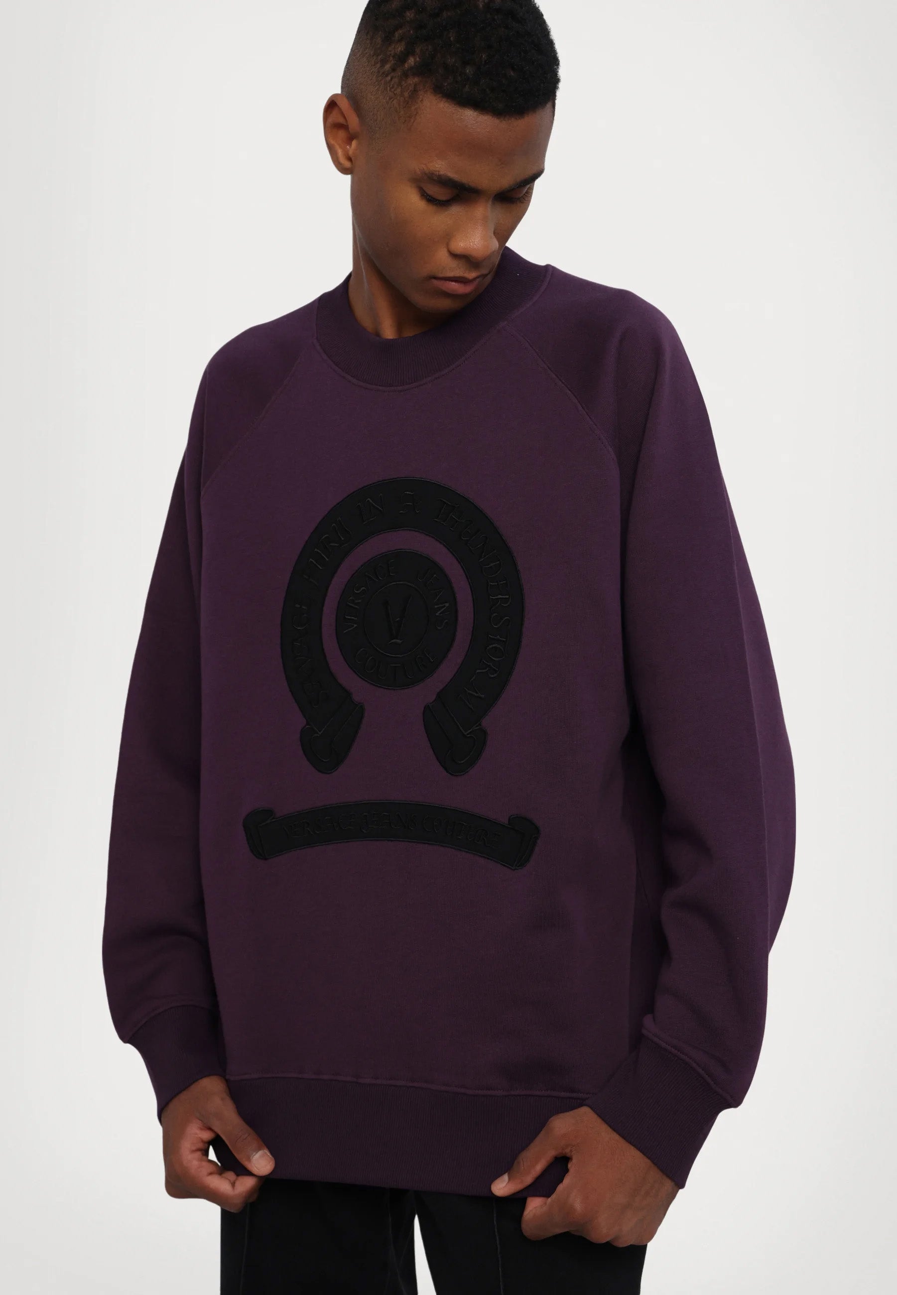 Versace Jeans Couture Plum Cotton Mens Signature Statement Print Hoodie