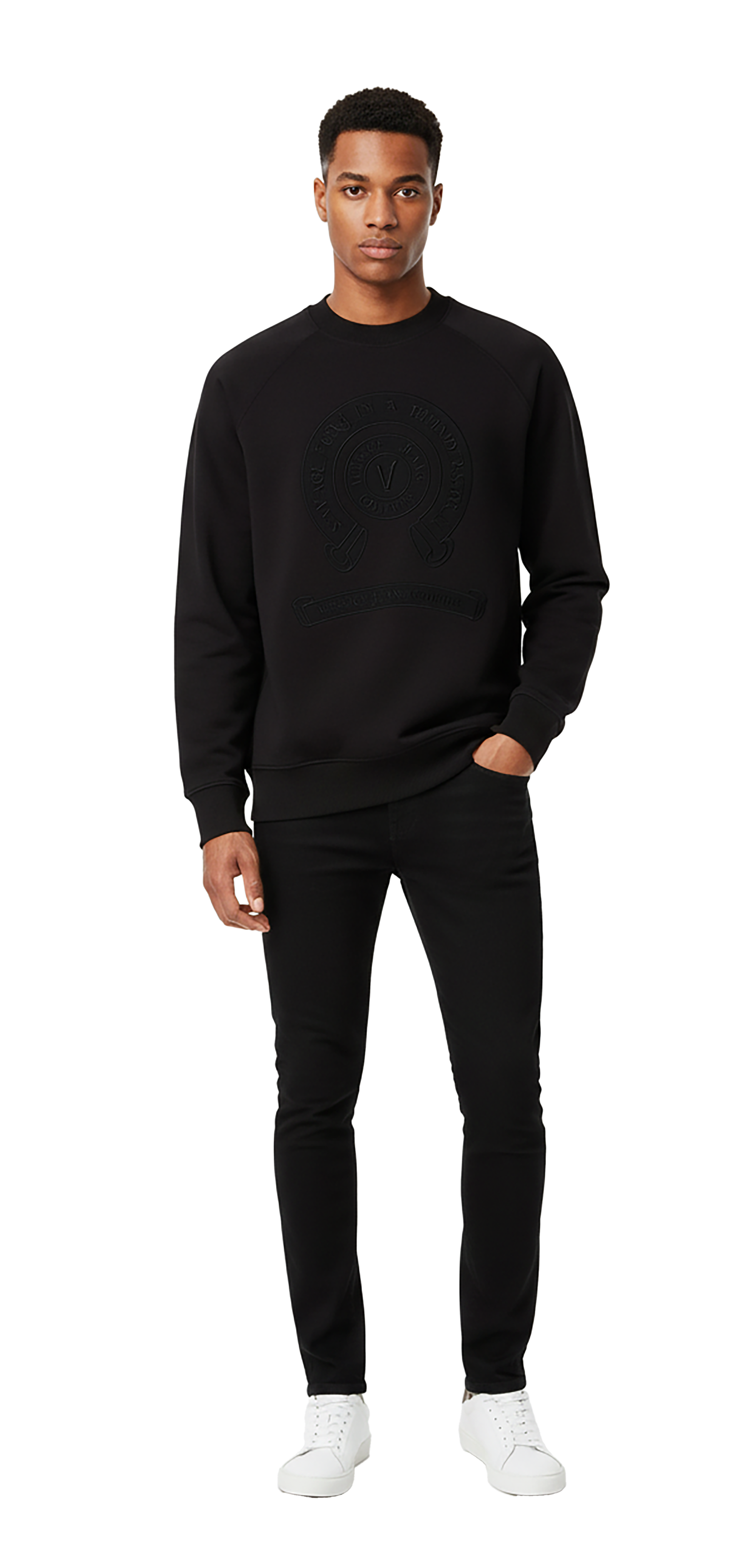 Versace Jeans Couture Black Cotton Mens Signature Statement Print Hoodie