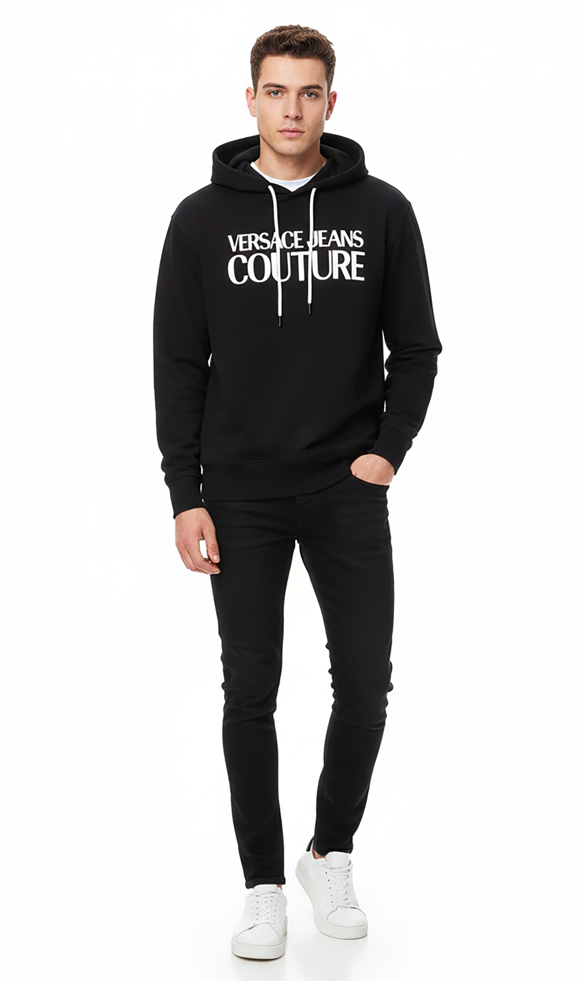 Versace Jeans Couture Black Cotton Mens Signature Hoodie
